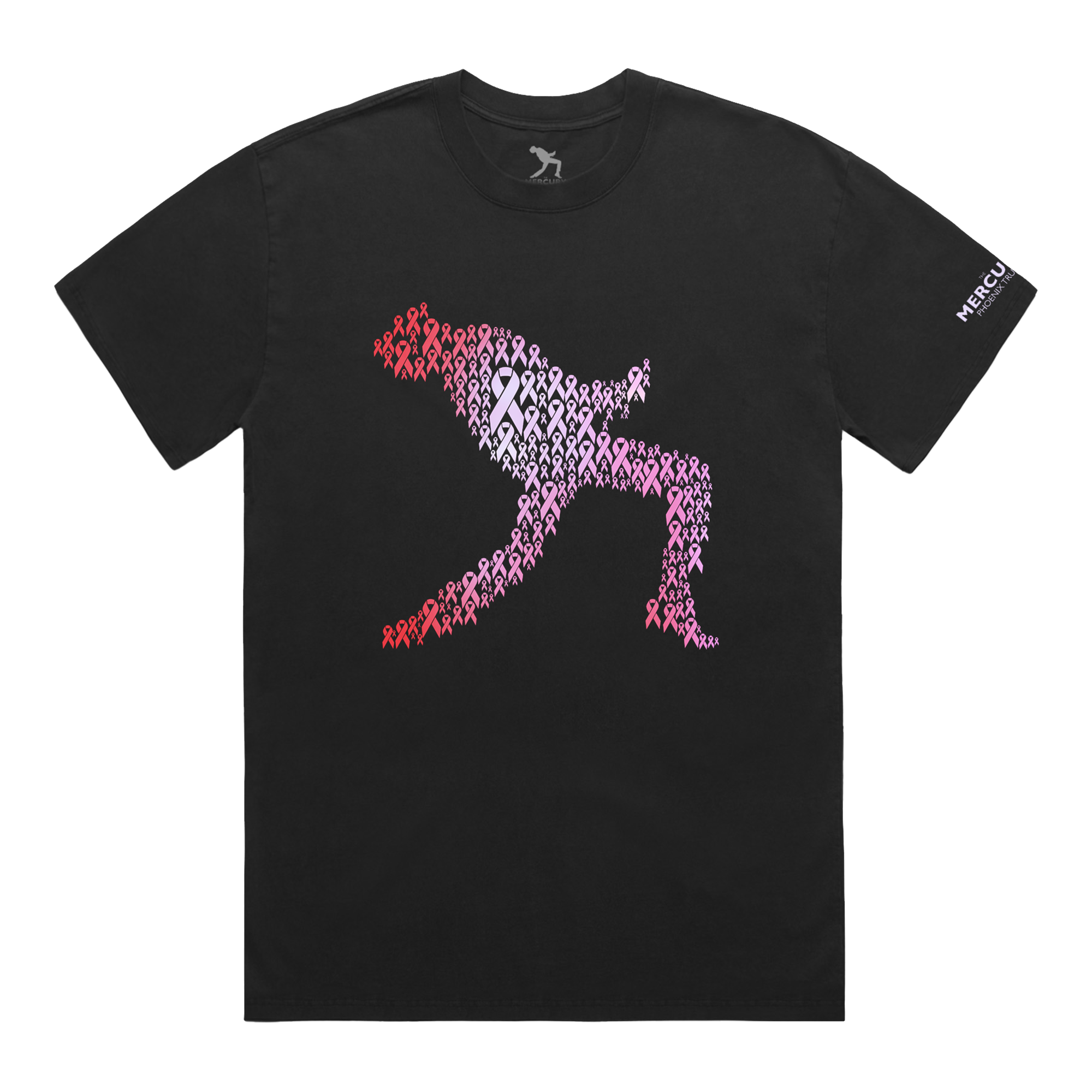 Black t-shirt with pink and red graphic design 